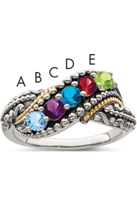 14K/Silver Two-Tone Sterling Silver & 14K Five-Stone And Diamond Mother's Ring Semi-Mount (Size 5) Made In Thailand qmr40/5-5