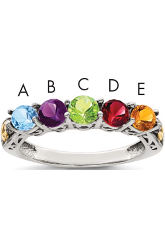 14K/Silver Two-Tone Sterling Silver & 14K Five-Stone And Diamond Mother's Ring Semi-Mount (Size 9) Made In Thailand qmr23/5-9