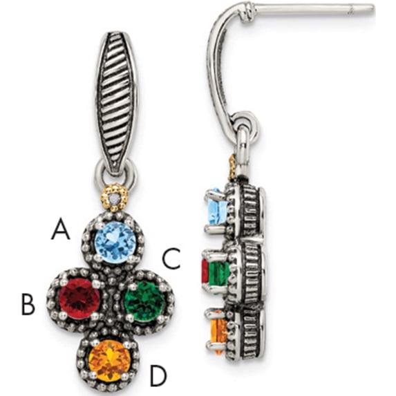 14K/Silver Two-Tone Sterling Silver & 14K Four-Stone And Diamond Mother's Earring Semi-Mount (31 X 11) Made In Thailand qme27/4
