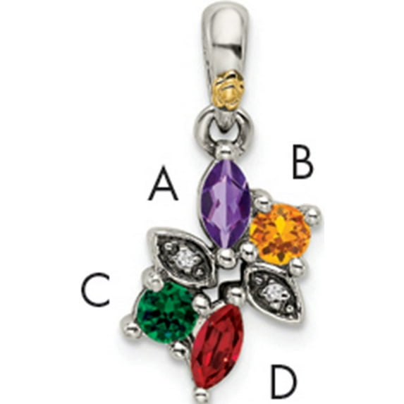 14K/Silver Two-Tone Sterling Silver & 14K Four-Stone And Diamond Mother's Pendant Semi-Mount (14 X 10)