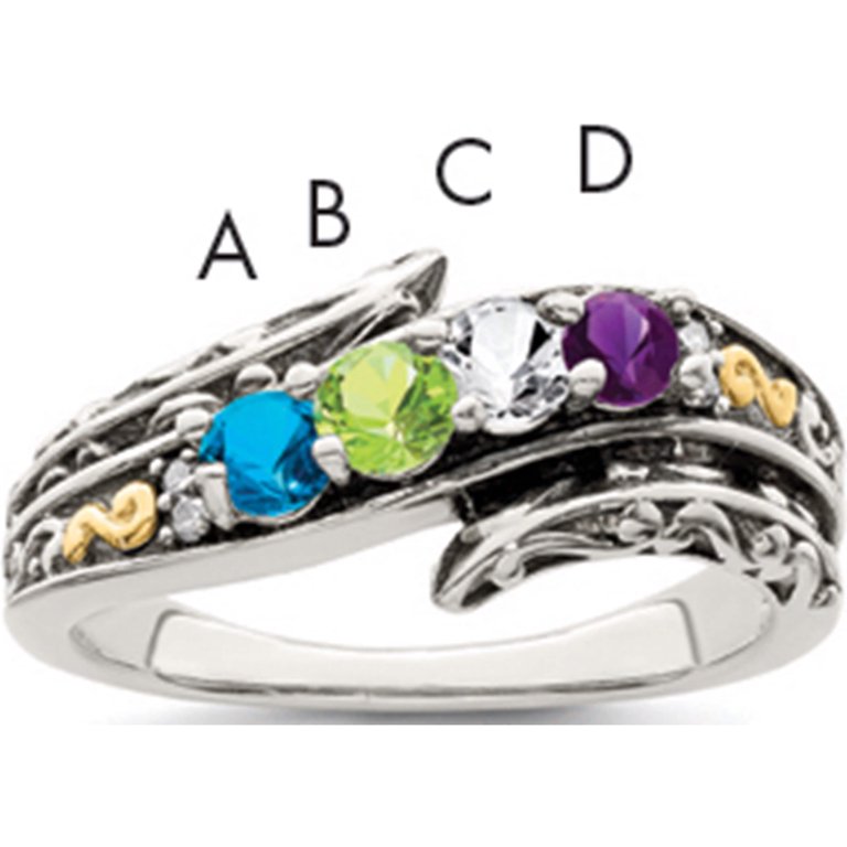 14K/Silver Two-Tone Sterling Silver 14K Four-Stone And Diamond