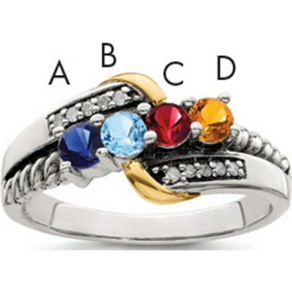 14K/Silver Two-Tone Sterling Silver & 14K Four-Stone And Diamond Mother's Ring Semi-Mount (Size 9) Made In Thailand qmr37/4-9