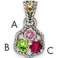thumbnail image 1 of 14K/Silver Two-Tone Sterling Silver & 14K Three-Stone And Diamond Mother's Pendant Semi-Mount (8 X 8) Made In Thailand qmpd38/3, 1 of 5