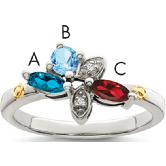 14K/Silver Two-Tone Sterling Silver & 14K Three-Stone And Diamond Mother's Ring Semi-Mount (Size 10) Made In Thailand qmr45/3-10