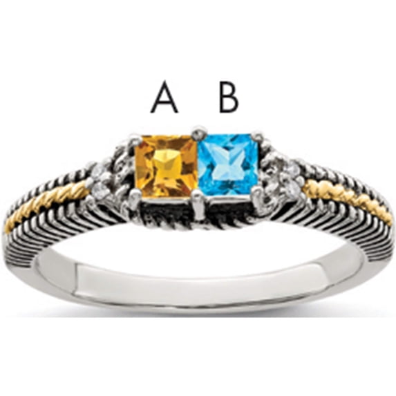 14K/Silver Two-Tone Sterling Silver & 14K Two-Stone And Diamond Mother's Ring Semi-Mount (Size 7) Made In Thailand qmr30/2-7