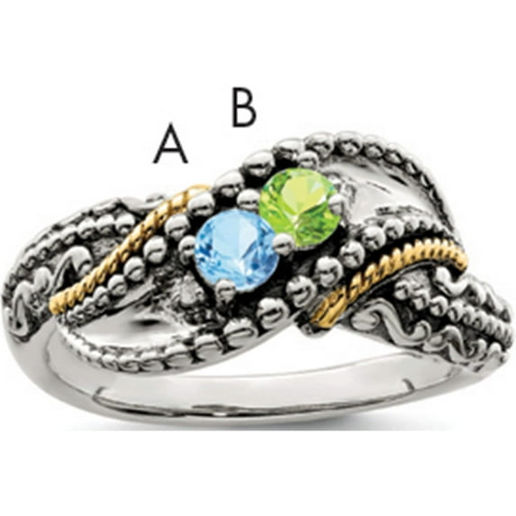 14K/Silver Two-Tone Sterling Silver & 14K Two-Stone And Diamond Mother's Ring Semi-Mount (Size 7) Made In Thailand qmr40/2-7