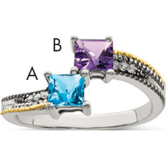 14K/Silver Two-Tone Sterling Silver & 14K Two-Stone And Diamond Mother's Semi-Mount Ring (Size 10) Made In Thailand qmr12/2-10