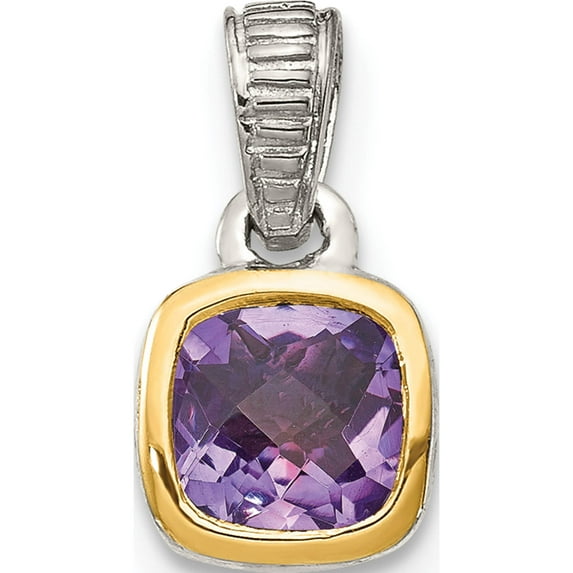 14K/Silver Two-Tone Sterling Silver With 14K Accent Amethyst Pendant (11.71 X 6.5) Made In Thailand qtc1699