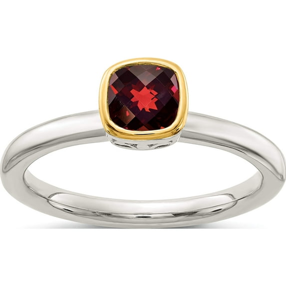 14K/Silver Two-Tone Sterling Silver With 14K Accent Garnet Ring (Size 6) Made In Thailand qtc1738-6