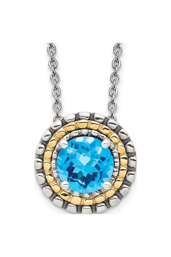 14K/Silver Two-Tone Sterling Silver With 14K Accent Light Swiss Blue Topaz Round Necklace (18 X 14.15) Made In Thailand qtc1627