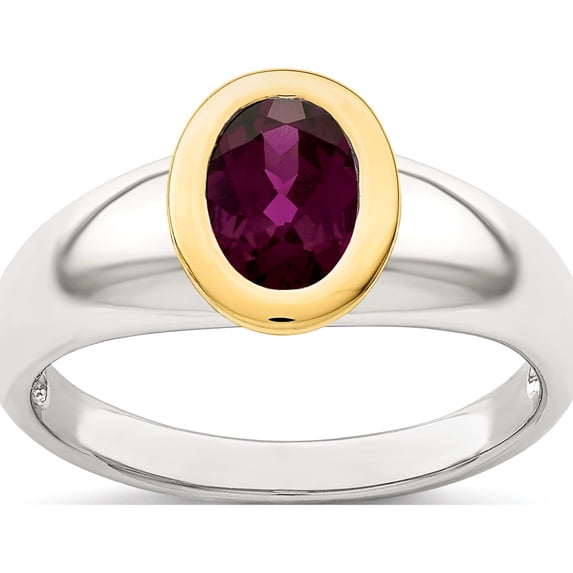 14K/Silver Two-Tone Sterling Silver With 14K Accent Rhodolite Garnet Oval Ring (Size 7) Made In Thailand qtc1677-7