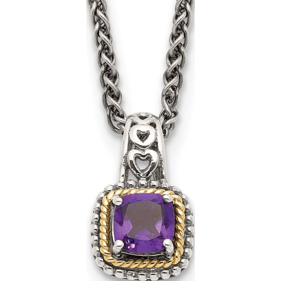 14K/Silver Two-Tone Sterling Silver With 14K Amethyst Necklace (18 X 12) Made In Thailand qtc1215