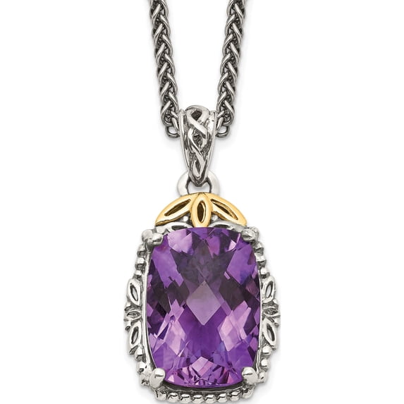 14K/Silver Two-Tone Sterling Silver With 14K Amethyst Necklace (18 X 13) Made In Thailand qtc685