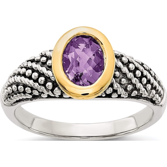14K/Silver Two-Tone Sterling Silver With 14K Amethyst Ring (Size 7) Made In Thailand qtc1262-7