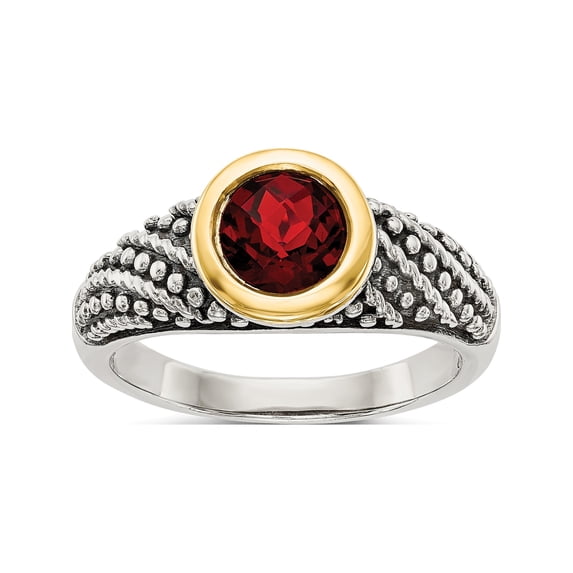 14K/Silver Two-Tone Sterling Silver With 14K Garnet Ring (Size 8) Made In Thailand qtc1404-8