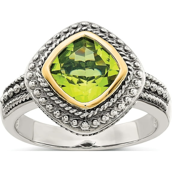 14K/Silver Two-Tone Sterling Silver With 14K Peridot Ring (Size 6) Made In Thailand qtc863-6