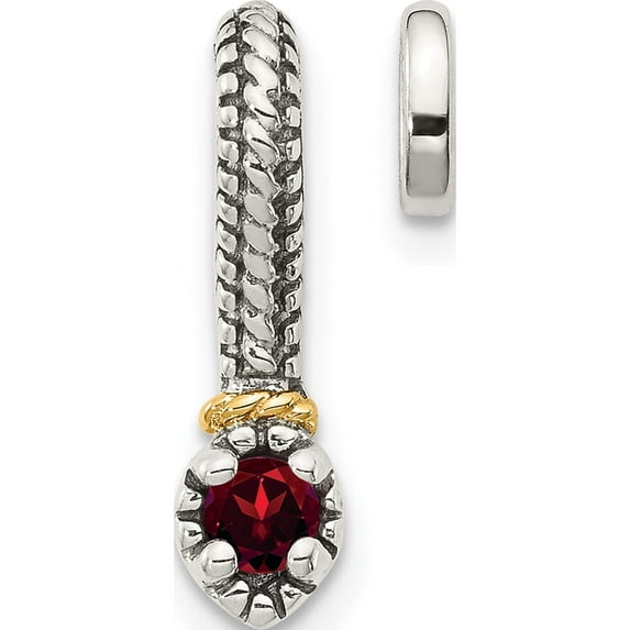 14K/Silver Two-Tone Sterling Silver With 14K Polished Garnet Chain Slide Pendant (16 X 4.51) Made In Thailand qtc1705