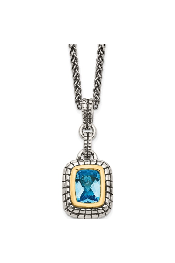 14K/Silver Two-Tone Sterling Silver With 14K Swiss Blue Topaz Necklace Made In China qtc51