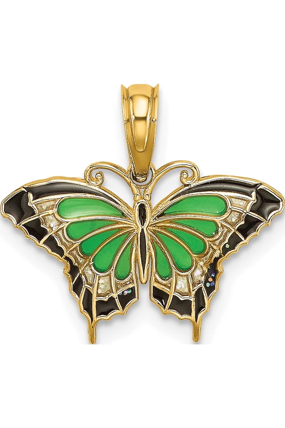 14K Small Green Enameled Butterfly Charm Yellow Gold Material Elegant Timeless Captivating An unforgettable keepsake to treasure forever
