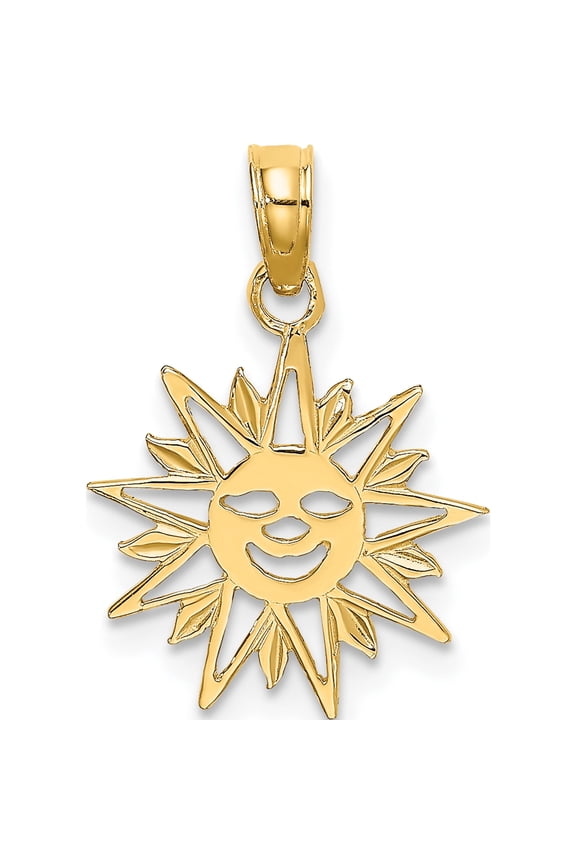 14K Smiling Sun Charm Yellow Gold Material Delicate Stylish Timeless Bring sparkle and sophistication to your day