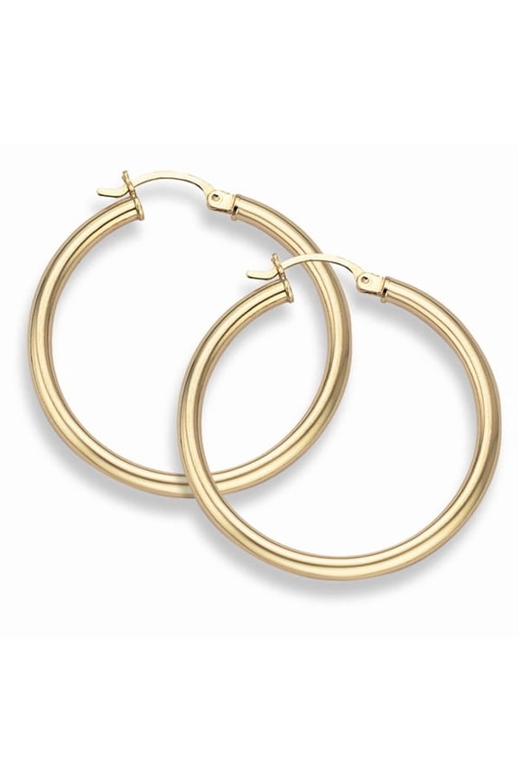 14K Solid Gold 1 1/2 Inch Plain Hoop Earrings, 3mm Thick