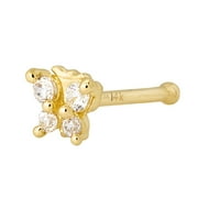 JEWELRY AVALANCHE 14K Yellow Gold 20g - Nose Bone with 4-Stone Cubic Zirconia Butterfly Shape - 14KNBBTF34-CZ-YG