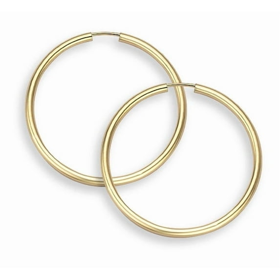 14K Solid Gold 2mm Thick Hoop Earrings, 1 Inch