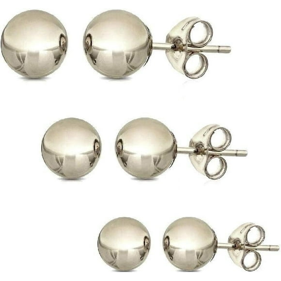 14K Solid Gold Ball Stud Earrings (3-Pair-Pack) 3MM 4MM and 5MM - Choose a Color