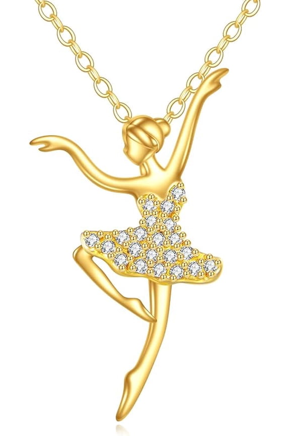 14K Solid Gold Ballerina Necklace Ballet Shoes Pendant Jewelry Dance Lover Gifts for Women Dancer