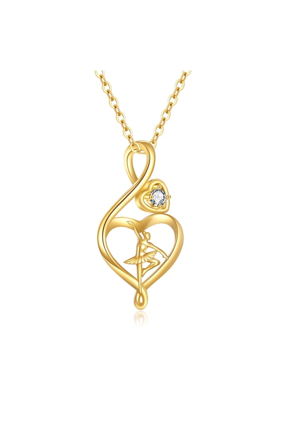 14K Solid Gold Ballerina Necklace Dancer Pendant Sports Jewelry Gifts for Women Men