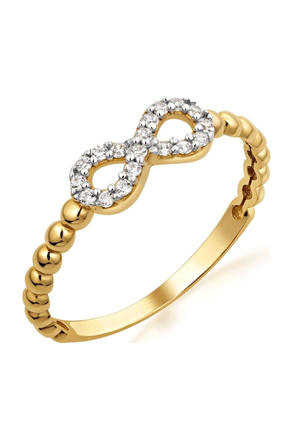14K Solid Gold Beaded CZ Infinity Ring / Size 7