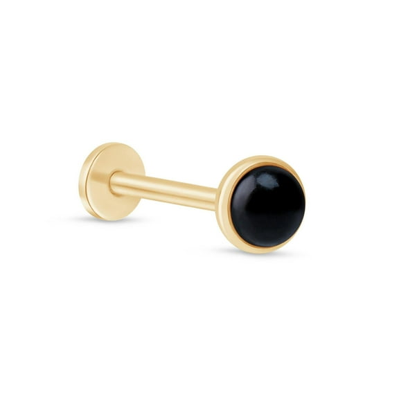 14K Solid Gold Black Onyx Flat Back Earring for Women Cartilage Earring Threaded Tragus Helix Piercing Jewelry Small Single Stud Earring for Upper Ear