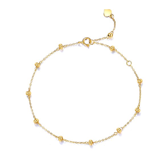 14K Solid Gold Bracelets for Women Yellow Gold Bead Thin Chain Bracelet Jewelry Gifts for Birthday Christmas 6.5+2 inch