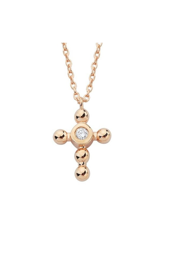 14K Solid Gold Cross Diamond Necklace Tiny Charm For Faith And Protection.