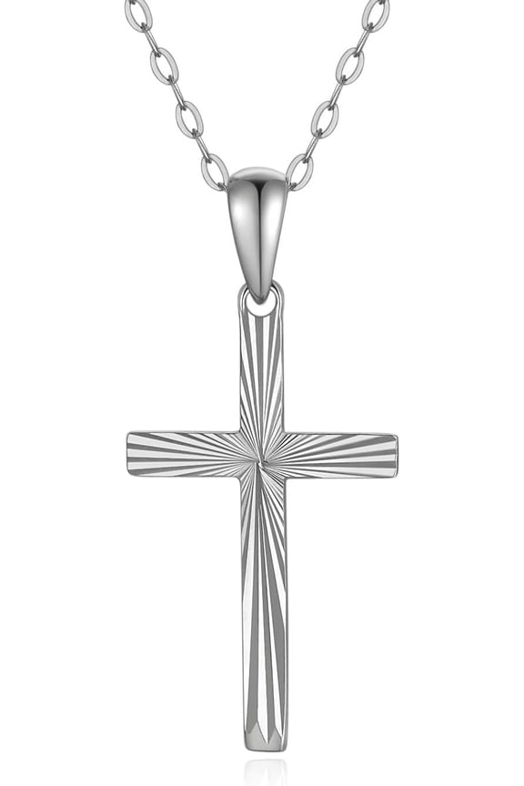 14K Solid Gold Cross Necklace for Women, Real Gold Italian Diamond-cut Cross Pendant Necklace Blessed Valentines Day Gifts Jewelry for Her, Mom, Wife, 16"-18"
