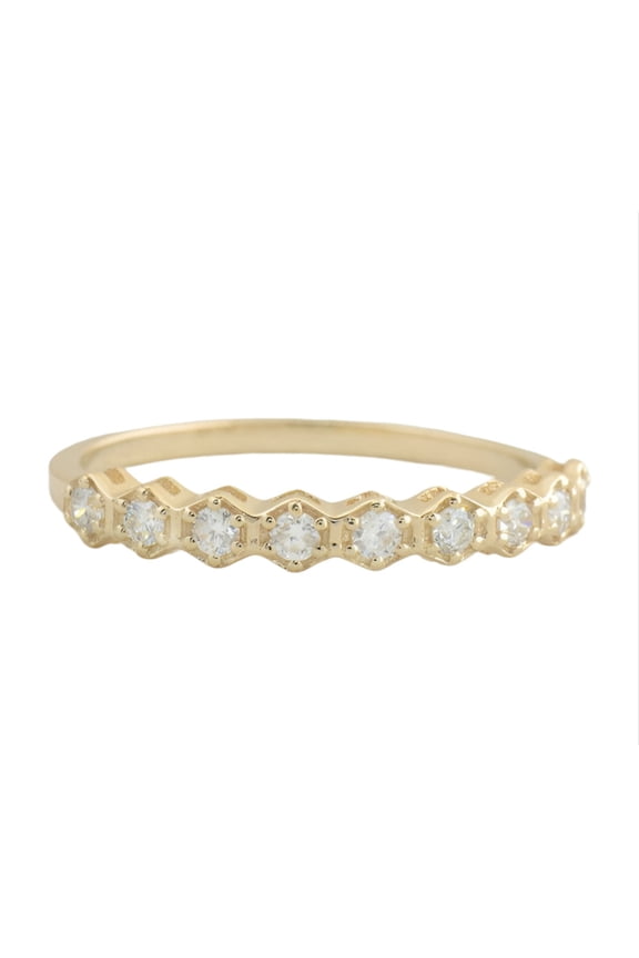 14K Solid Gold Diamond Half Eternity Band Simple Gold Tiny Ring.
