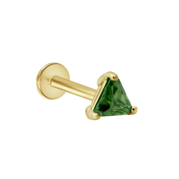 14K Solid Gold Emerald Birthstone Flat Back Earring for Women Threaded Tragus Helix Cartilage Piercing Jewelry Small Single Stud Earring for Upper Ear