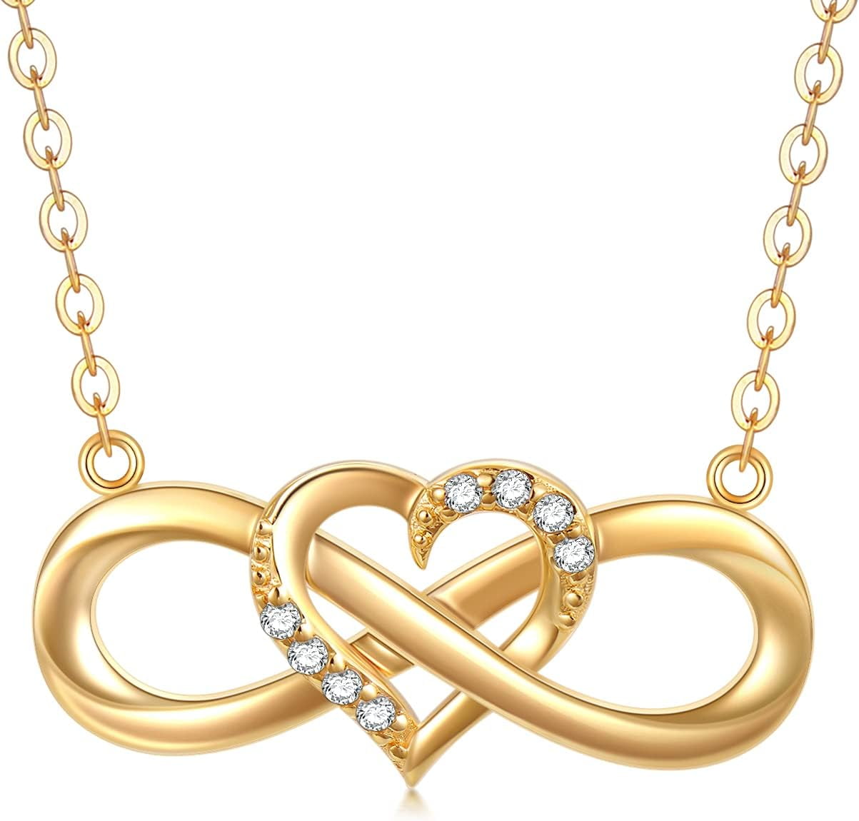 14K Solid Gold Heart Infinity Pendant Necklace for Women, Real Yellow Gold Love Jewelry Anniversary Birthday Gifts for Her, Wife, Mom 18inch