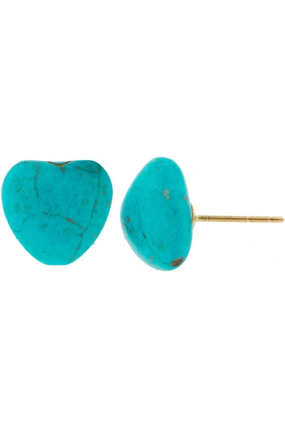 14K Solid Gold Heart Turquoise Stud Earrings