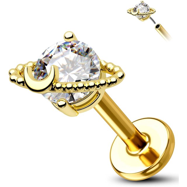 14K Solid Gold Helix Earring Stud Flat Back Piercings Yellow