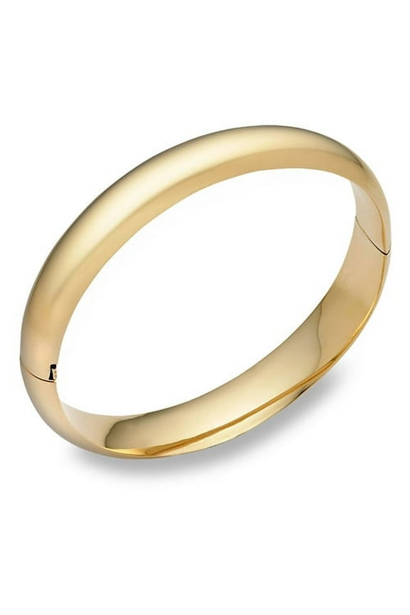 14K Solid Gold Hinged Plain Bangle Bracelet, 7 Inches