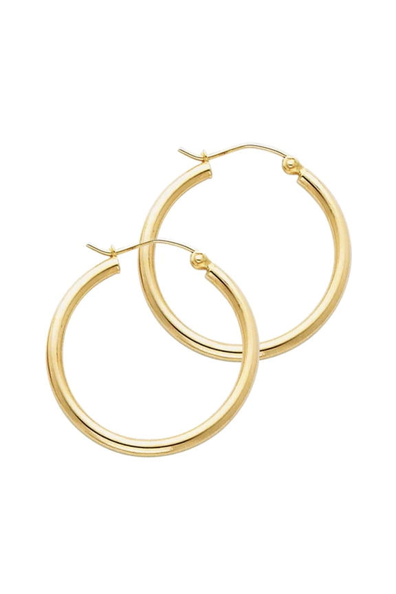 14K Solid Gold Hoop Earrings 25 mm diameter 2 mm wide Secured click top settings
