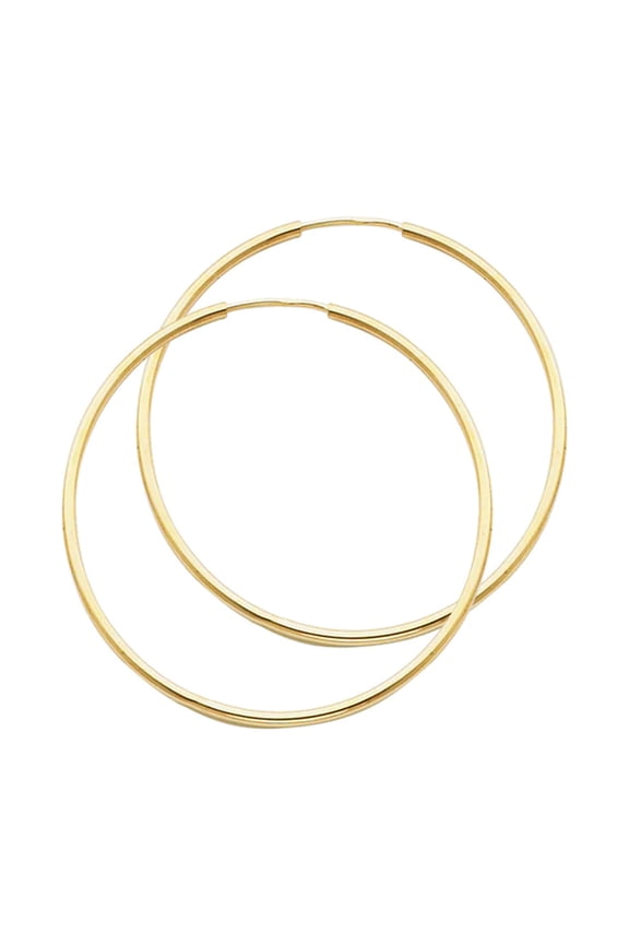 14K Solid Gold Hoop Earrings 40 mm diameter 1.5 mm wide Secured click settings