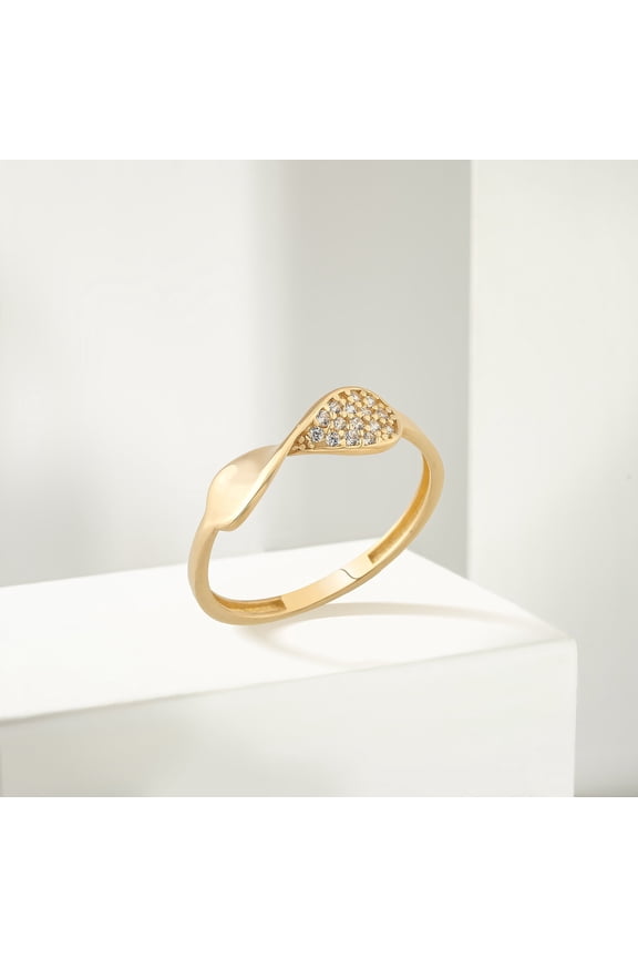 14K Solid Gold Initial Mobius CZ Ring