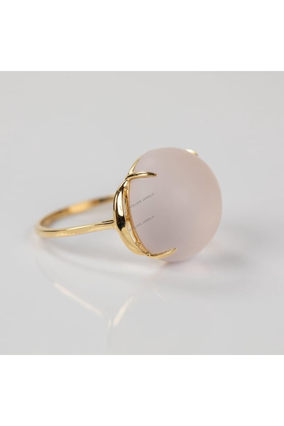 14K Solid Gold Natural Rose Quartz Ring: January Birthstone Jewelry