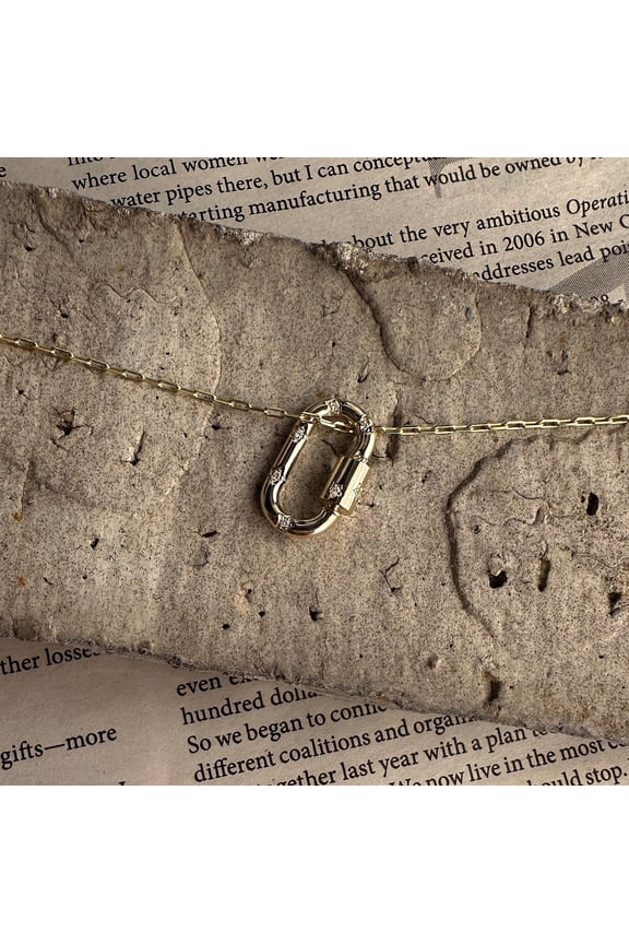 14K Solid Gold Oval Paperclip Diamond Bedazzled Shaped Charm Enhancer Connector Pendant Thick Durable Carabiner Clasp Multiple Jewelry - Anygolds