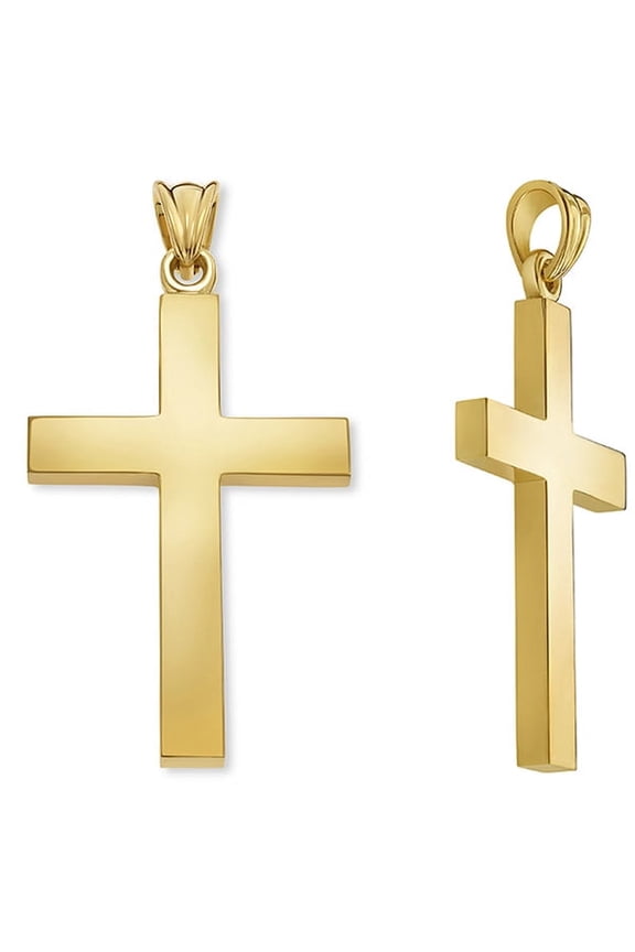 14K Solid Gold Plain Cross Pendant for Women