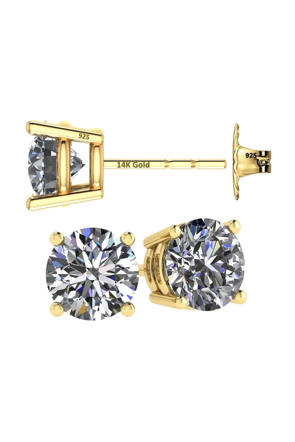 14K Solid Gold Post & Sterling Silver Made with Swarovski 4 Prong CZ Stud Earrings - Yellow Gold Plated - 8.00mm - 4.00cttw