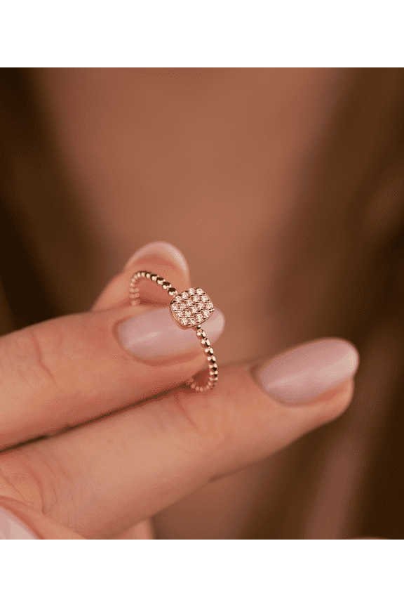 14K Solid Gold Square Flat CZ Ring