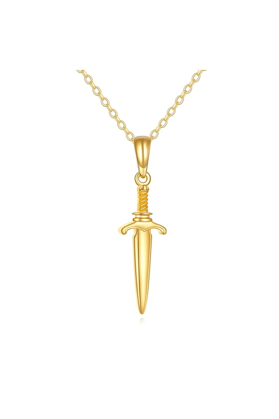 14K Solid Gold Sword Necklace Real Yellow Gold Dagger Pendant Gothic Jewelry Gifts for Women Men